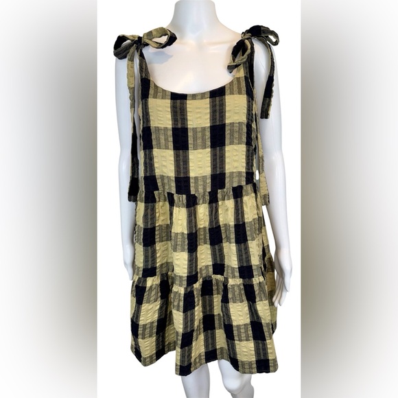 ASOS Plaid Tie-Shoulder Mini Dress Black and Tan Oversized Woman’s size 6 - Picture 12 of 12